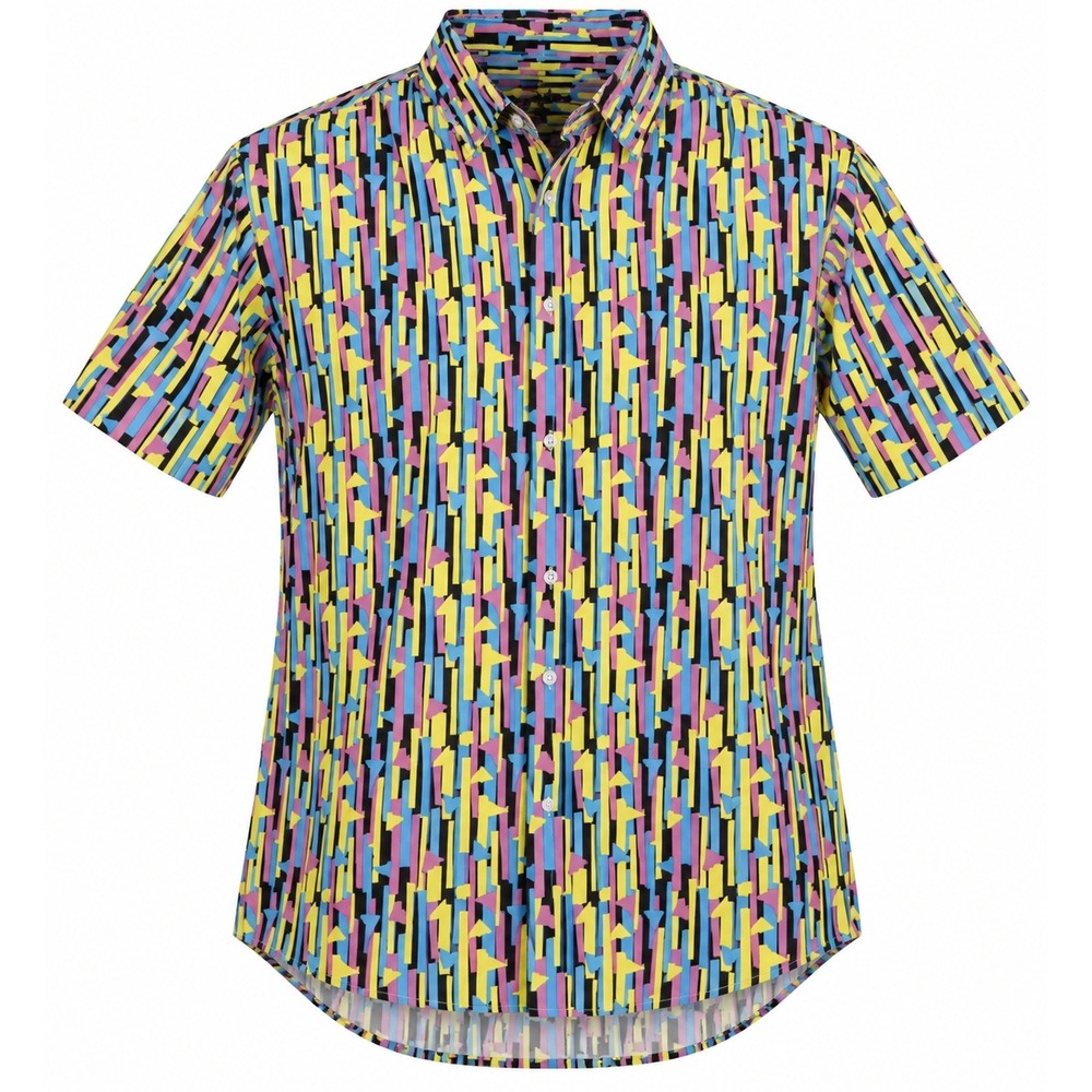 Bermies Button Down Shirt Retro Geometric Neon Pattern Mens Large